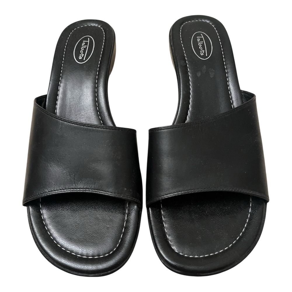 NEW Talbots Black Slides Leather Sandals Size 8.5 VTG